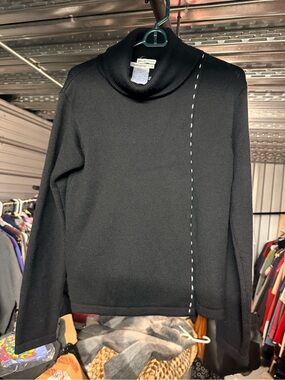 Rene Lezard Black Turtleneck Sweater with White Contrast Stitch